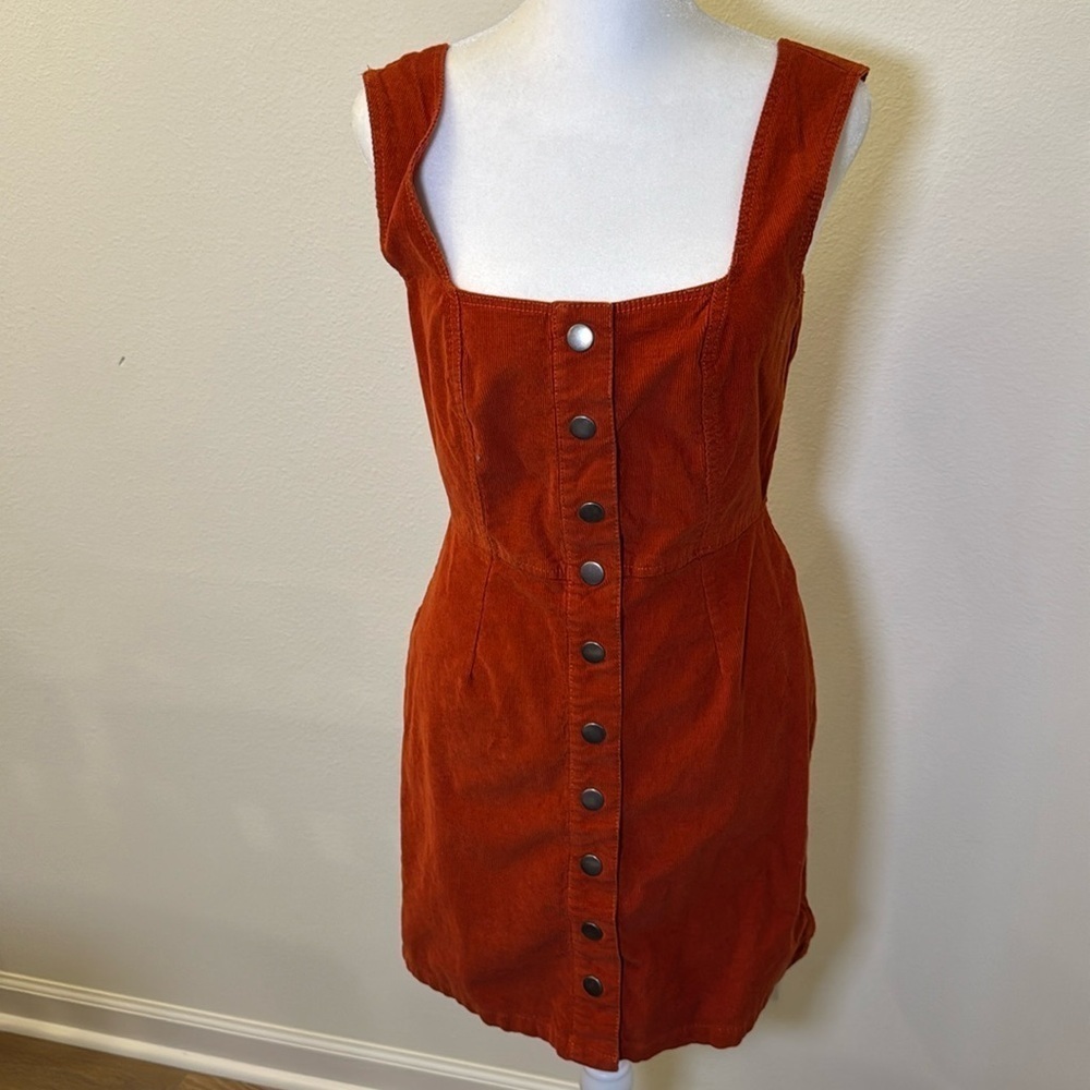 Burnt Orange Corduroy Button Dress